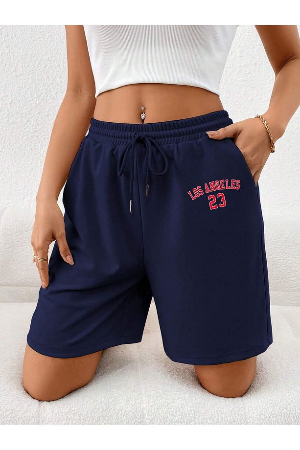 Letter Graphic Drawstring Waist Şort - 1