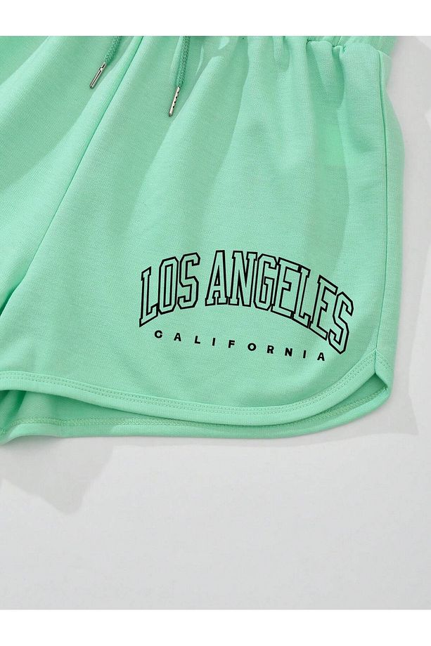 Letter Graphic Drawstring Waist Track Şort - 4