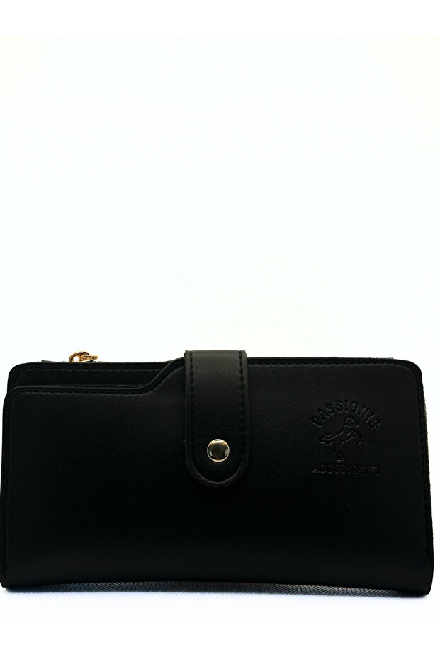 Black Zippered Special Design Women's Wallet with 3 Compartments Card Holder