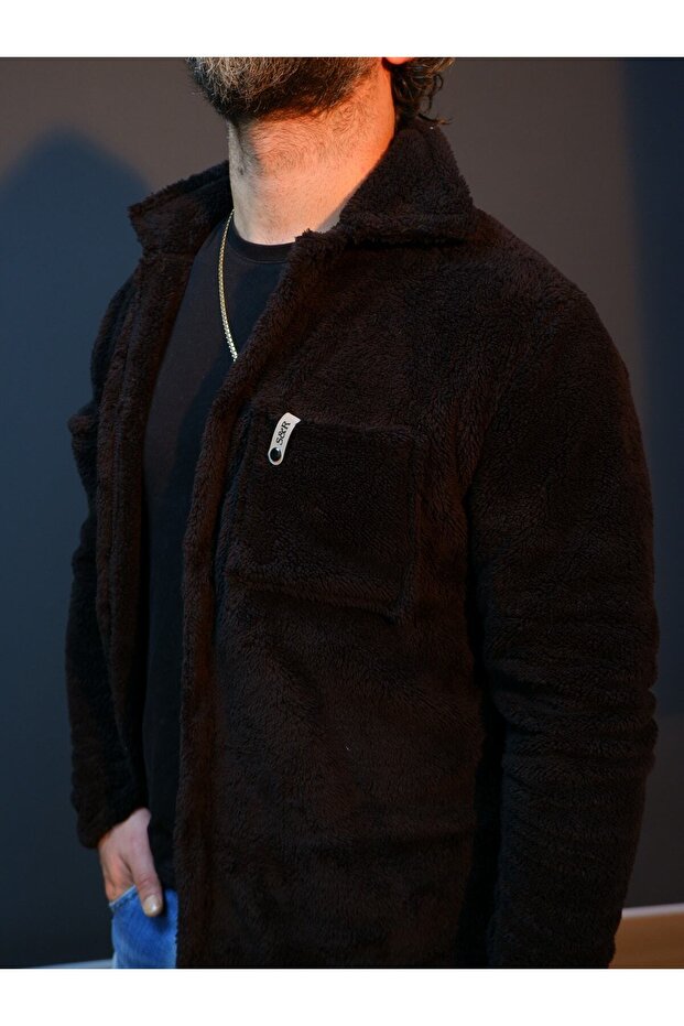 Siyah Peluş Kıslık Dugmelı Ceket - 3