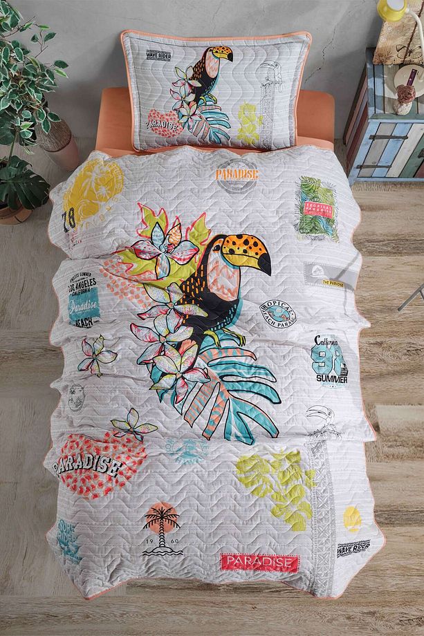 Ranforce %100 Pamuk Tek Kişilik Yatak Örtüsü Seti Paradise Somon - 2