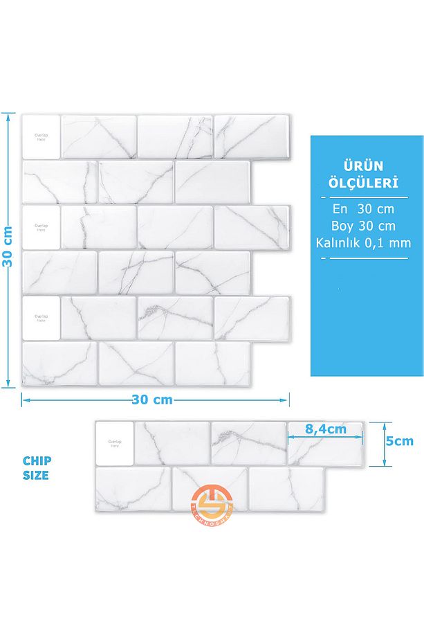 1adet 3d Kendinden Yapışkanlı 30cm×30cm Kaplama Beyaz Mermer Seramik Görünm Duvar Mutfak - 6