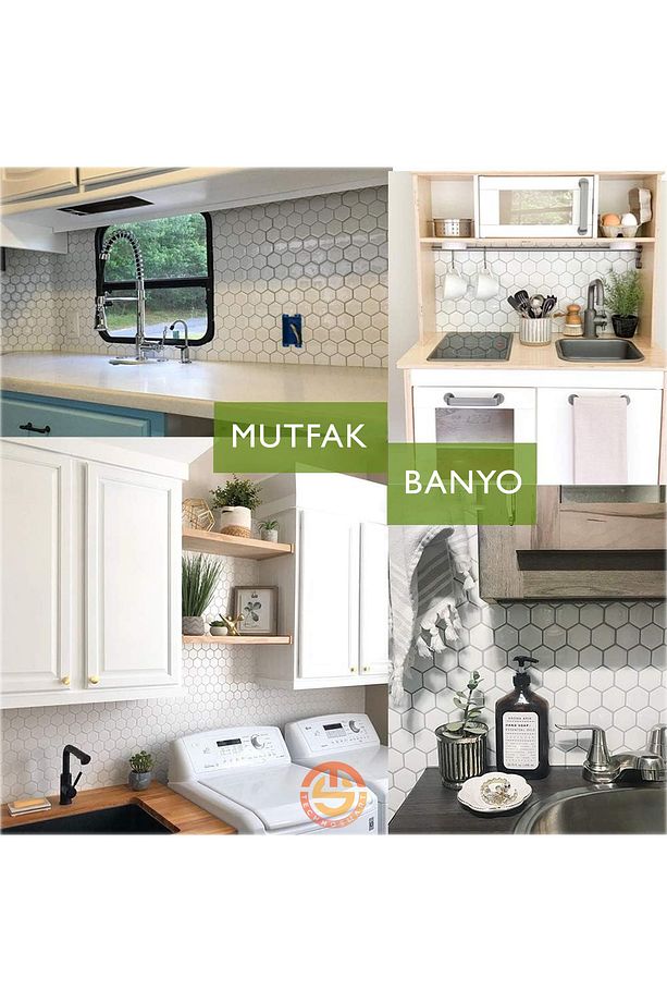 1adet 3d Kendinden Yapışkanlı 30cm×30cm Kaplama Balpeteği Beyaz Duvar Mutfak Banyo - 7