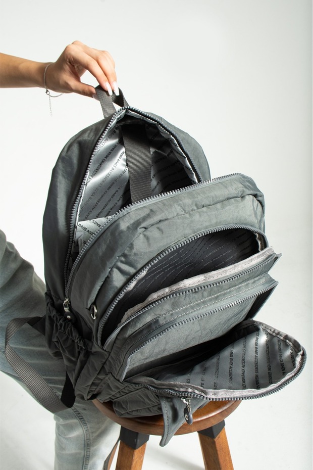 Crinkle Waterproof Fabric Multi-Compartment Backpack - 5