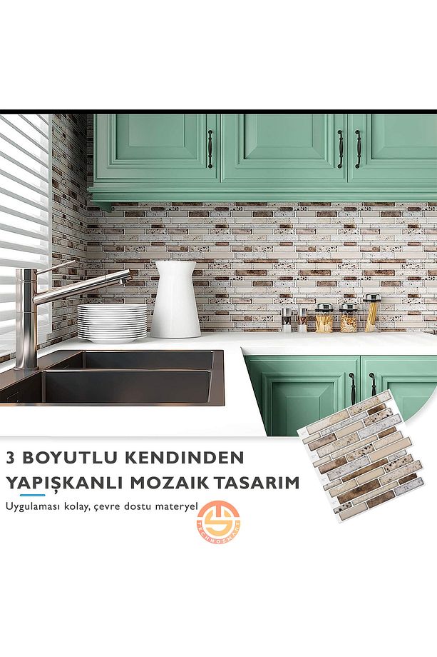 1adet 3d Kendinden Yapışkanlı 30cm×30cm Kaplama Mozaik Görünüm Pvc Duvar Sticker Mutfak - 3