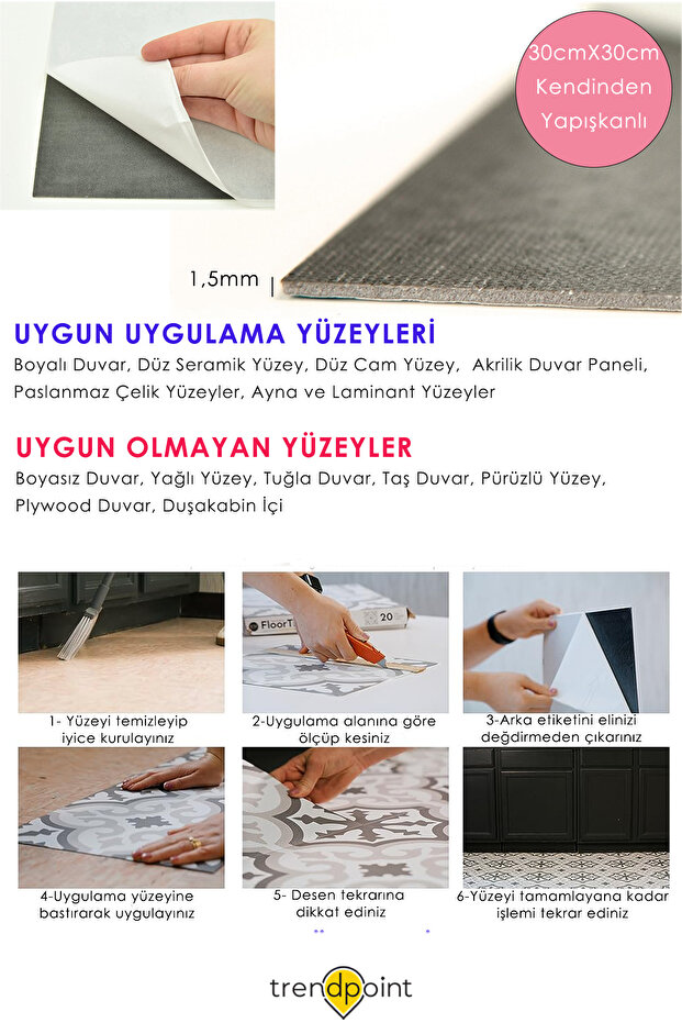 1adet Lvt Zemin Ve Duvar Kaplama Kendinden Yapışkanlı 30cm×30cm Mutfak Banyo Antre - 5