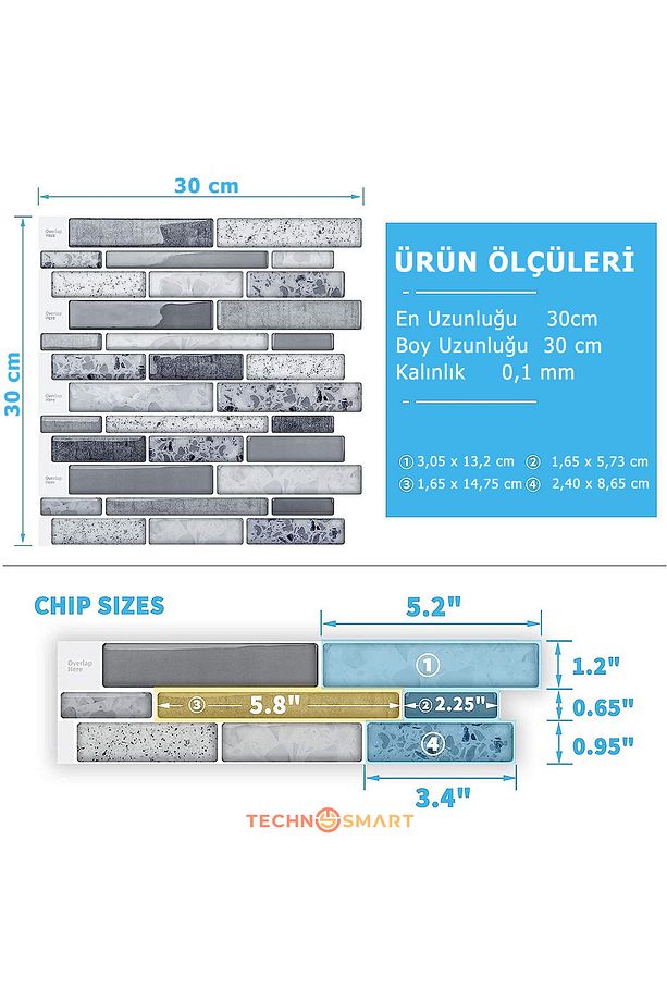 1adet 3d Kendinden Yapışkanlı 30cm×30cm Kaplama Mozaik Görünüm Duvar Sticker Mutfak - 5
