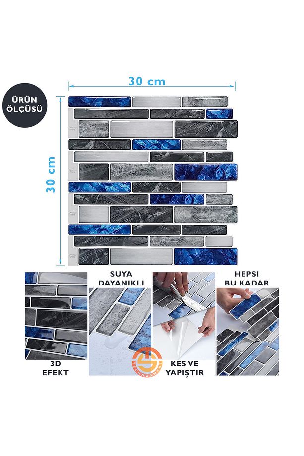 1adet 3d Kendinden Yapışkanlı 30cm×30cm Kaplama Mozaik Görünüm Duvar Sticker Mutfak - 8