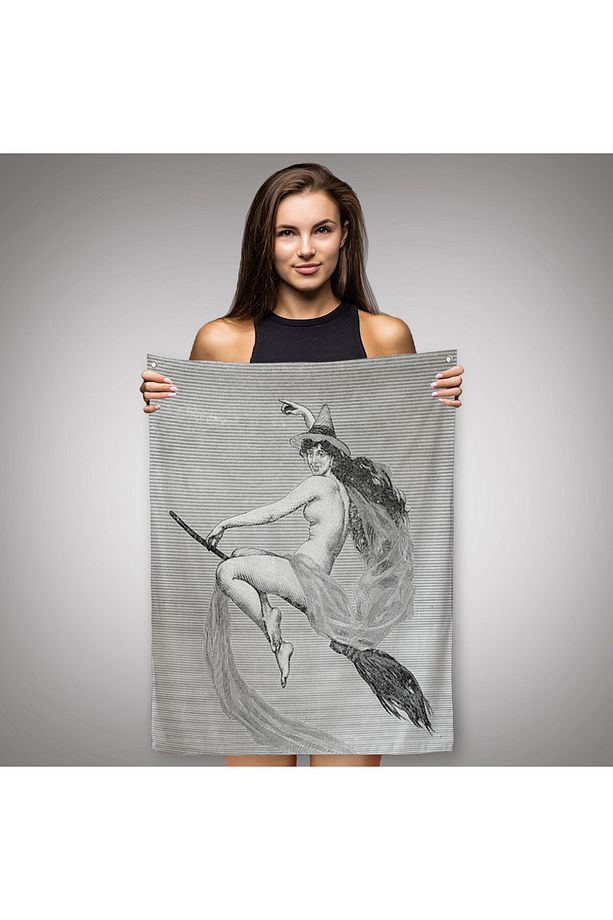 Süpürgedeki Cadı, Gotik Sanat Çıplak Cadı Duvar Örtüsü - Halısı-5190 - 2