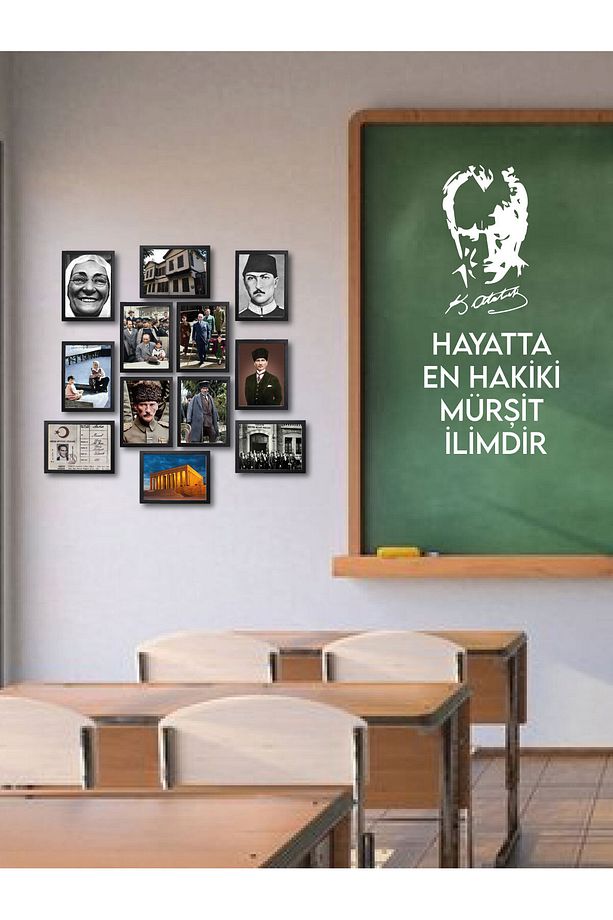 Atatürk Köşesi 12 Li Çerçeve Görünümlü Ahşap Tablo Seti, Mdf Tablo, Atatürk Tablosu - 3