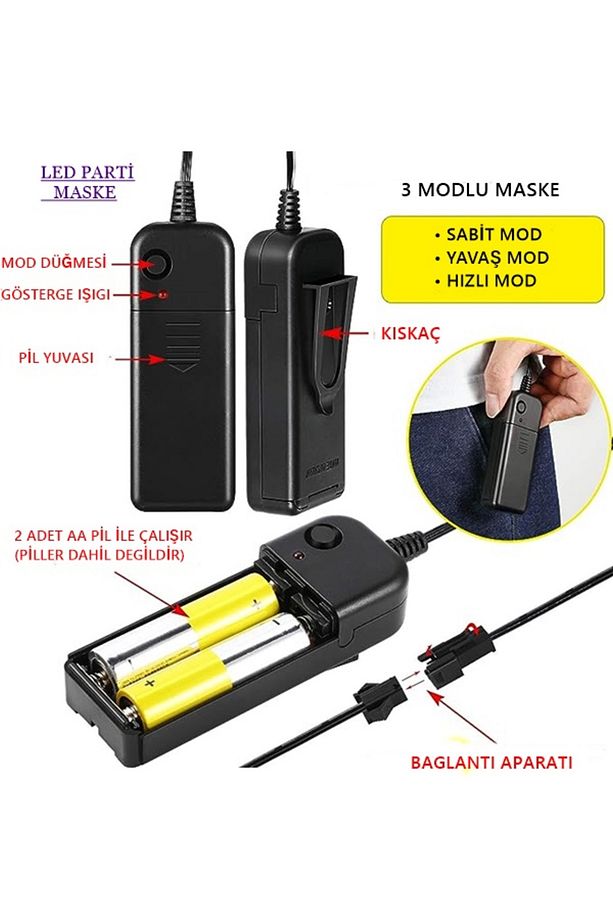 Hallowen Led Işıklı Neon Maske 3 Modlu Parti Eğlence Yılbaşı Maskesi Yeşil - 4