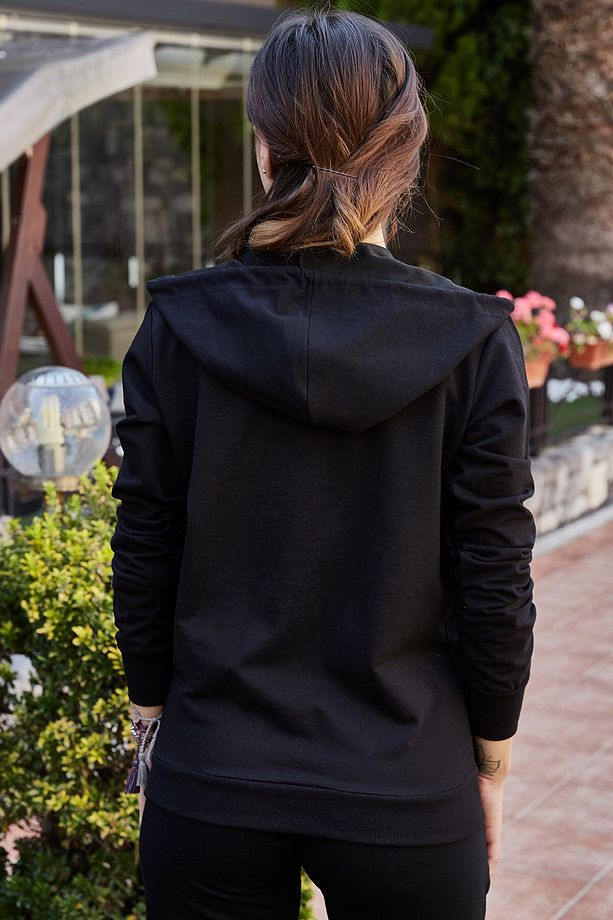 Kadın Siyah & Beyaz Fermuarlı Kapüşonlu Sweat 9YXK8-41471-02 - 5