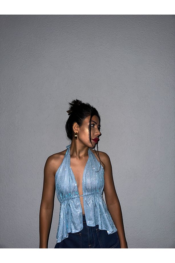 Özel Tasarım Bebe Mavi Its Shines Backless Bluz - 3