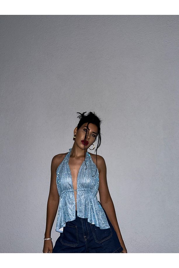 Özel Tasarım Bebe Mavi Its Shines Backless Bluz - 1