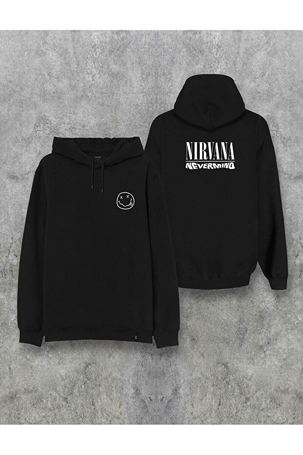 Black Nirvana Printed 2 THREAD Hooded Sweatshirt - 1