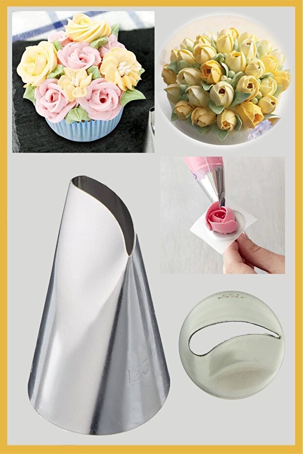 Stainless Steel Cream Piping Bag Tip (Whipping Bag Tip, Rose Cap) 1 Piece + 4 Whipping Bag Tips
