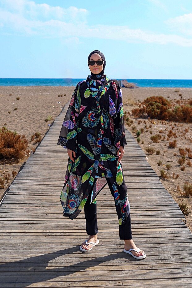 Remsa Hijab Swimsuit with Single Kaftan Kimono Pareo RP004C Green Peacock