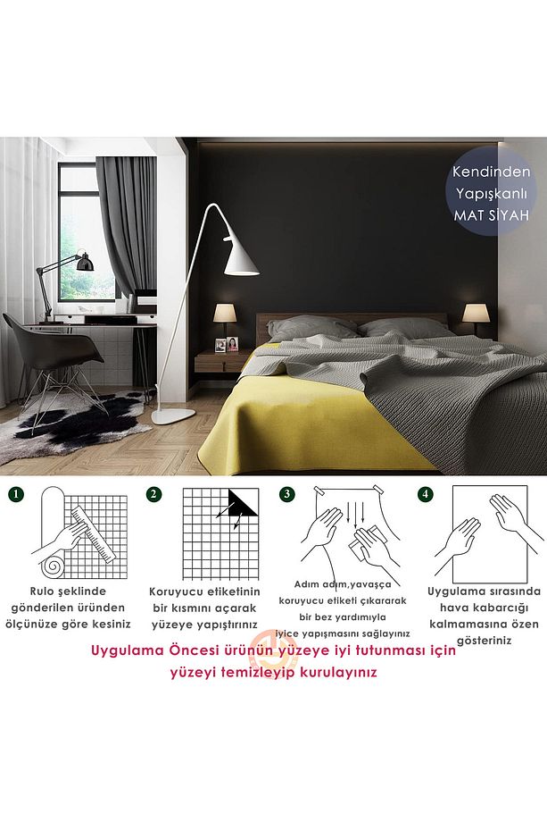 60cm×300cm Kendinden Yapışkanlı Mat Siyah Duvar Kağıdı Mutfak Dolap Masa Kaplama - 6