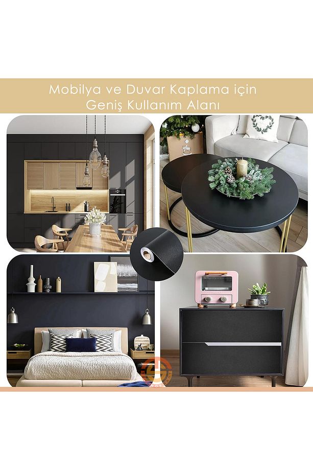 60cm×300cm Kendinden Yapışkanlı Mat Siyah Duvar Kağıdı Mutfak Dolap Masa Kaplama - 5