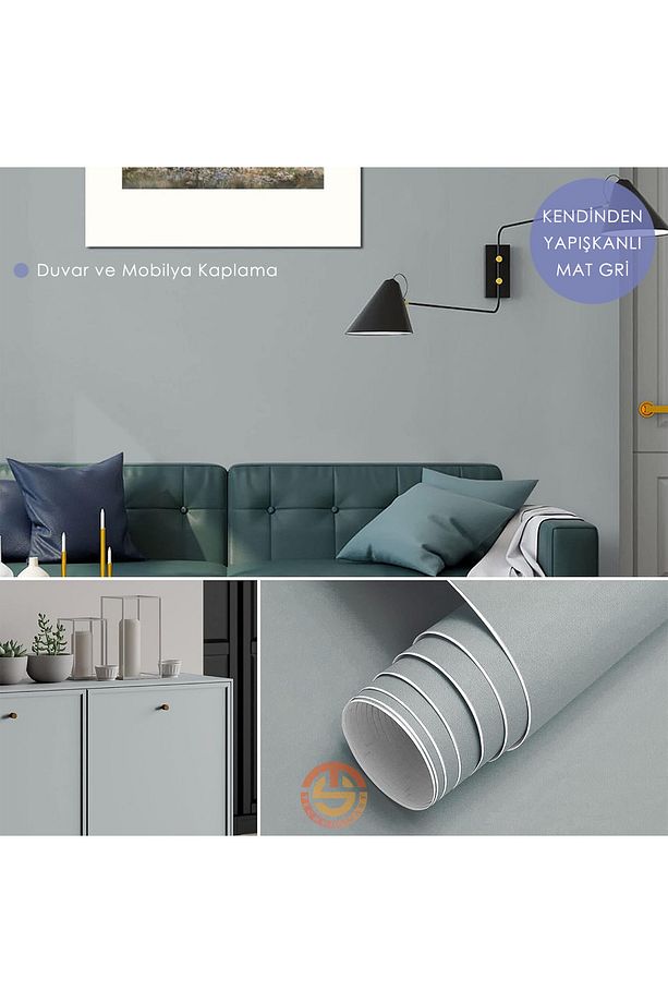 60cm×500cm Kendinden Yapışkanlı Mat Gri Duvar Kağıdı Mutfak Dolap Masa Kaplama - 1