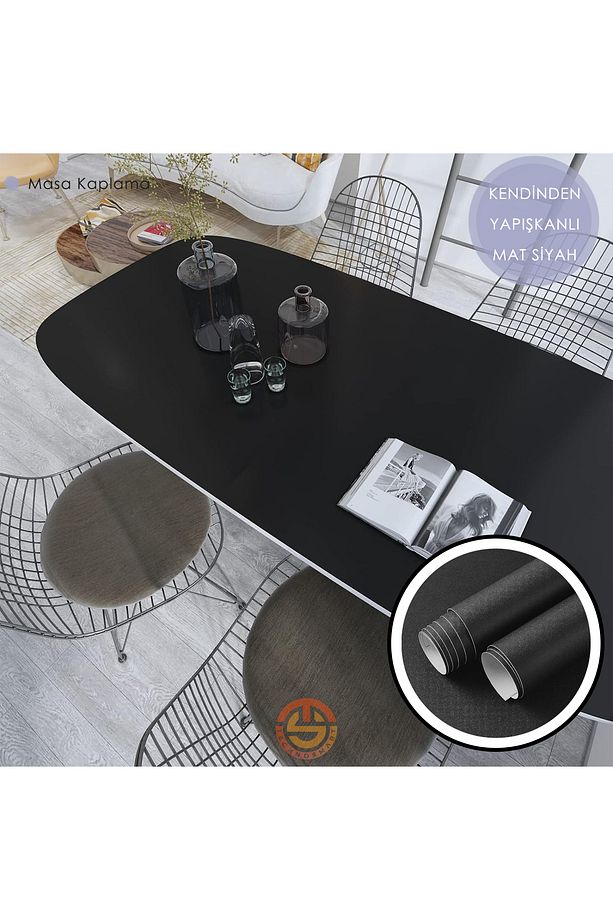 60cm×500cm Kendinden Yapışkanlı Mat Siyah Duvar Kağıdı Mutfak Dolap Masa Kaplama - 8