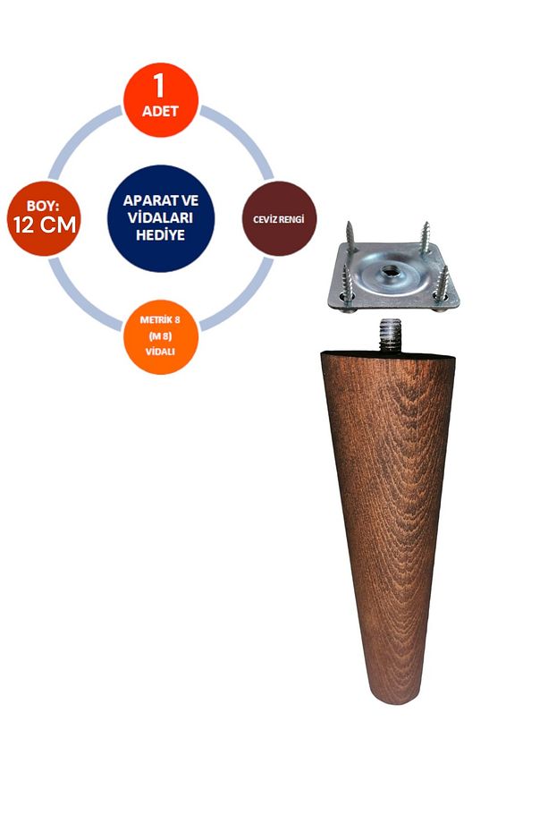 12 Cm Ahşap Ayak Ceviz Koltuk Kanepe Dolap Mobilya Ayağı 3301000000530 - 1
