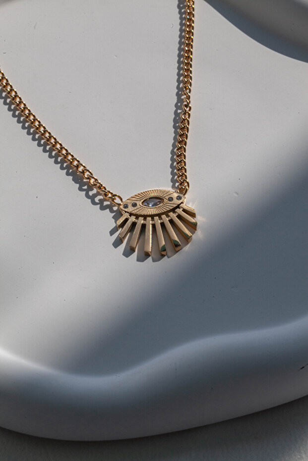 Stone Eye Detail Steel Necklace - Ideal for a Gift