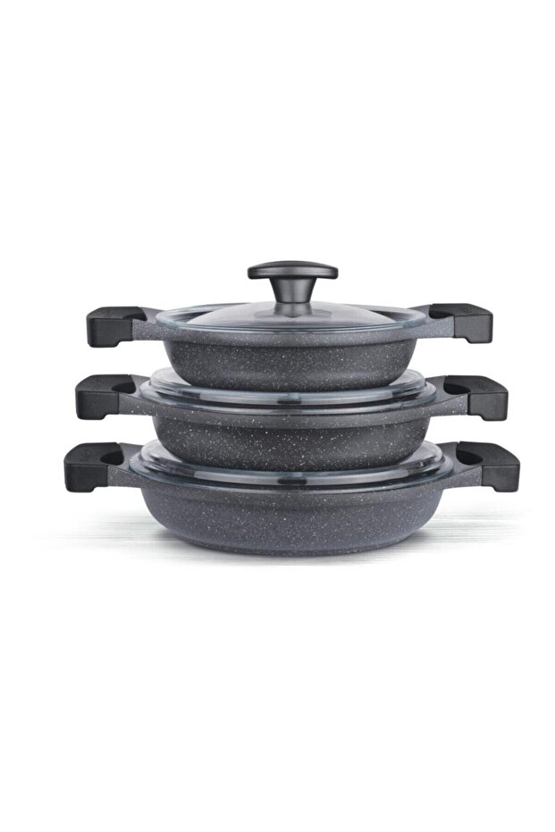Döküm 3\'lü Sahan Set 6 Parça Gri - 1