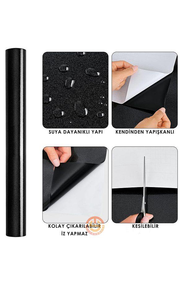 60cm×100cm Kendinden Yapışkanlı Simli Siyah Duvar Kağıdı Mutfak Dolap Masa Kaplama - 5