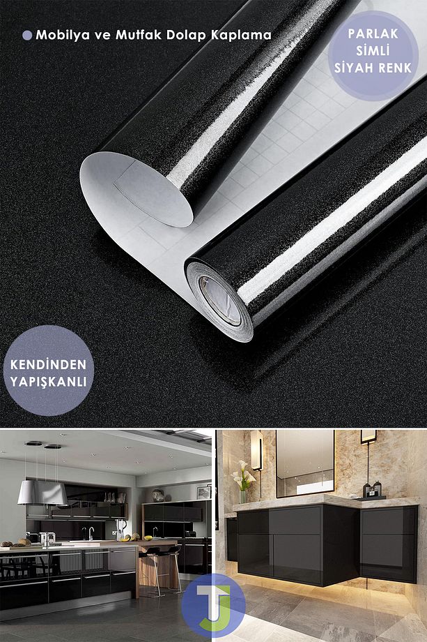 Kendinden Yapışkanlı Simli Siyah Mutfak Banyo Tezgah Duvar Dolap Masa Kaplama 60cmx500cm - 1