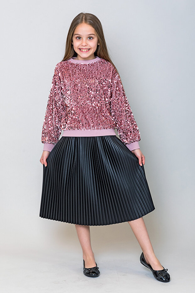 Kız Çocuk Pullu Sweatshirt - 1