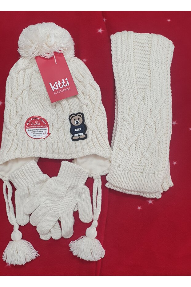 KITTI SCARF BEANIE GLOVES 3-PIECE SET 1-4 YEARS BOY WITH FLEECE INSIDE