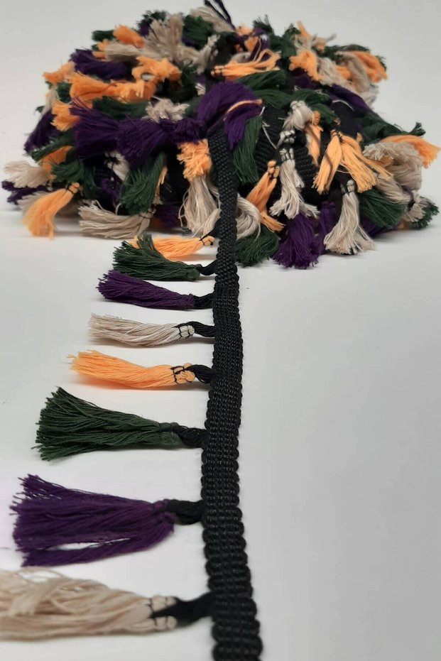 Decorative Ribbon Green Purple Cream Cotton Fringe Tassel – Decorative Ribbon, Stylish Design, Women's Accessory –