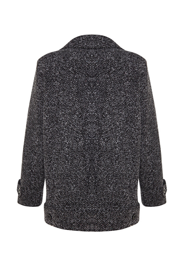 Schwarzer Oversize-Mantel aus breit geschnittenem, gekräuseltem Kaschmirwollstoff TWOAW24KB00176 - 4