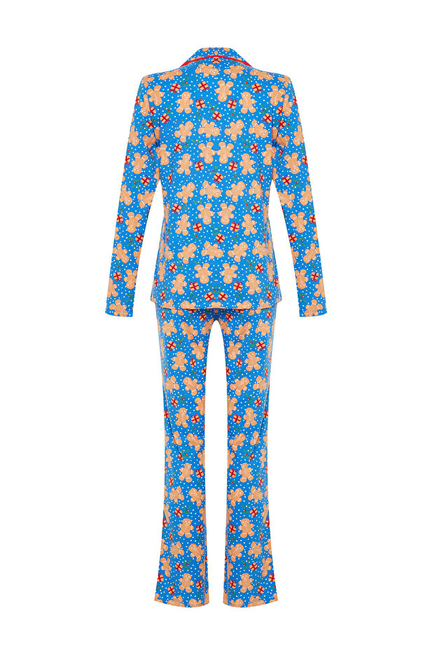 Mavi %100 Pamuklu Yılbaşı Temalı Örme Pijama Takımı THMAW22PT1204 - 9