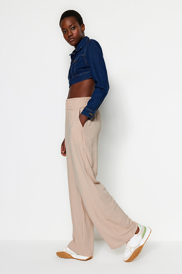 Vizon Wide Leg/Geniş Paça Beli Lastikli Dokuma Pantolon TWOSS22PL00024 - 6