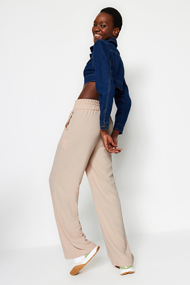 Vizon Wide Leg/Geniş Paça Beli Lastikli Dokuma Pantolon TWOSS22PL00024 - 3