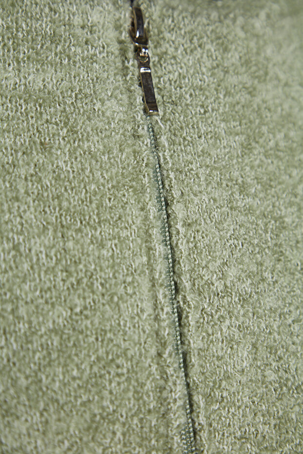 Mint Crop Kapüşonlu Dokulu Fermuarlı Triko Hırka TWOAW24HI00370 - 8