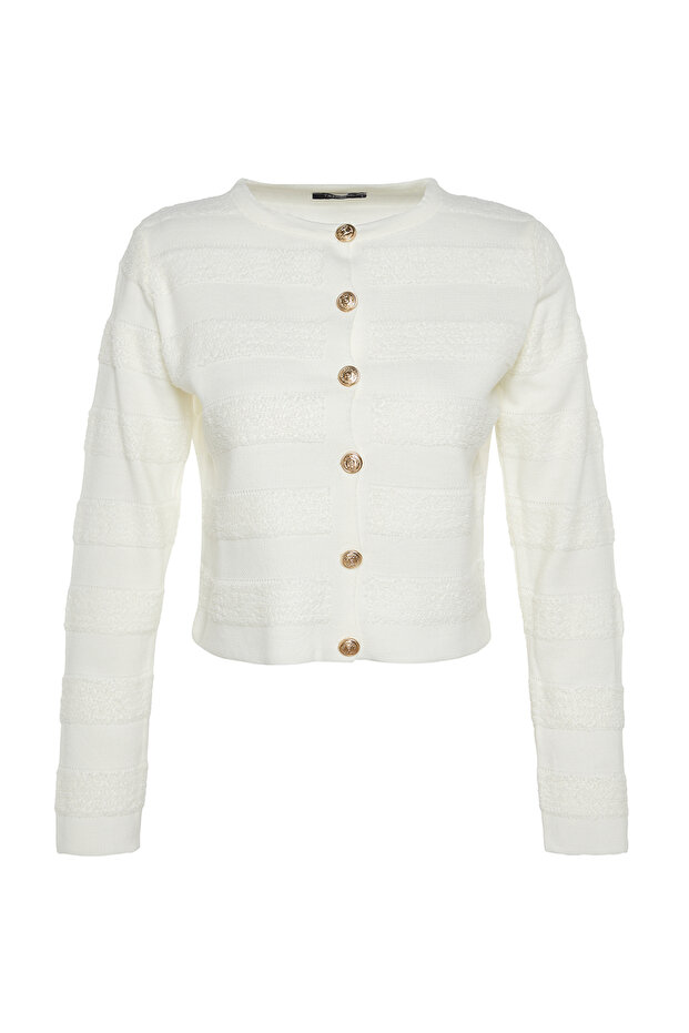 Ecru Bunda s výstrihom Vzhľad Pletený Cardigan TWOAW24HI00337 - 6