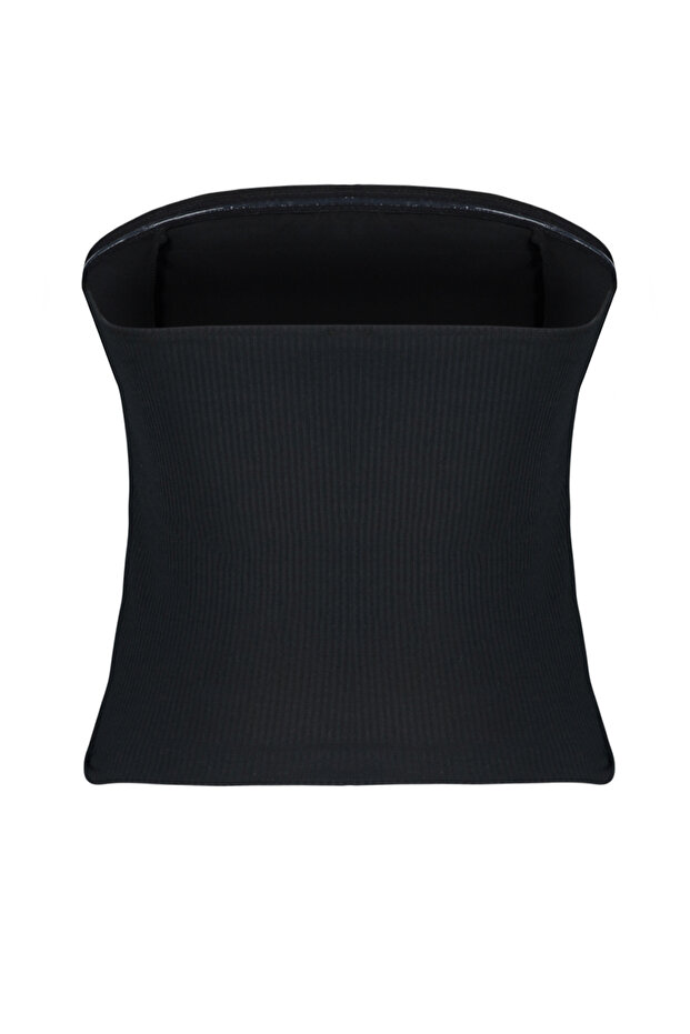 Siyah Straplez Yaka Detaylı Crop Dokuma Bluz TWOAW24BZ00420 - 8