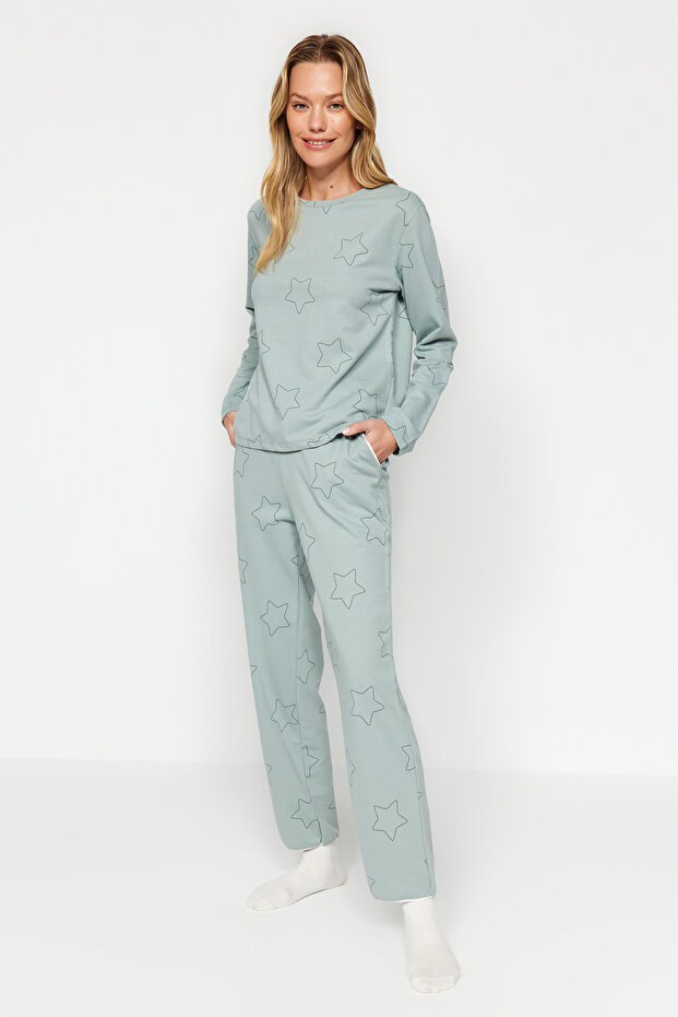 Mint %100 Pamuklu Yıldızlı Örme Pijama Takımı THMAW24PT00234 - 1