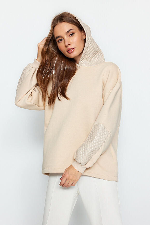 Stone Thick Fleece Inside Quilted Hooded Regular/Normal Fit Knitted Sweatshirt TWOAW24SW00205
