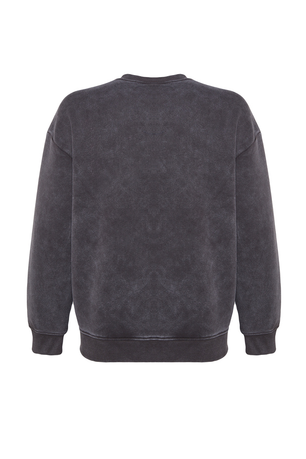 Antrasit Eskitme/Soluk Efektli Kalın İçi Polarlı İnci Detaylı Regular Örme Sweatshirt TWOAW24SW00152 - 8