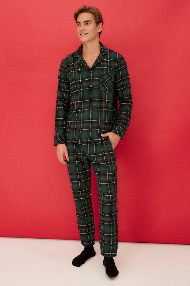 Yeşil Regular Fit Ekose Dokuma Pijama Takımı TMNAW22PT1080 - 6