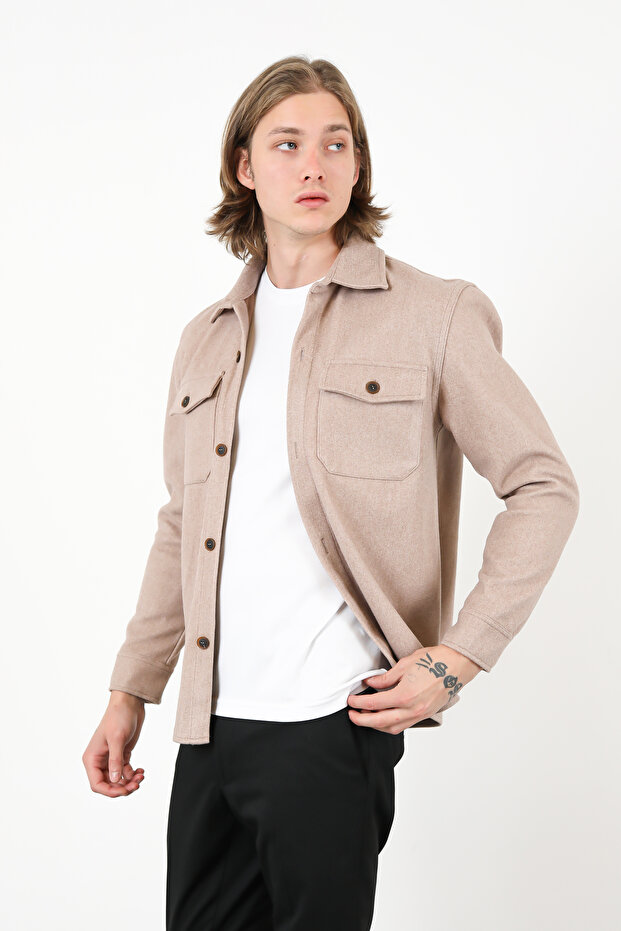 Ufkmoda Kaşe Gömlek Çift Cepli Kalın Slim Fit Gömlek