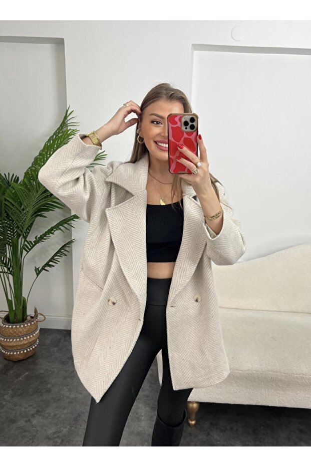 PŁASZCZ Z WZOREM W JODEŁKĘ - 1