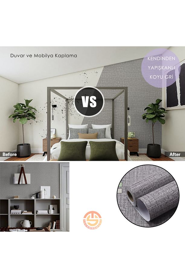 60cm×100cm Kendinden Yapışkanlı Keten Koyu Gri Duvar Kağıdı Mutfak Dolap Masa Kaplama - 5