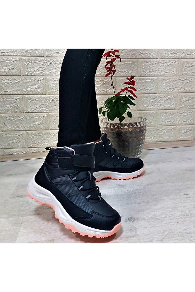 29194 Black-Pink Velcro Non-Slip Girl's Boots