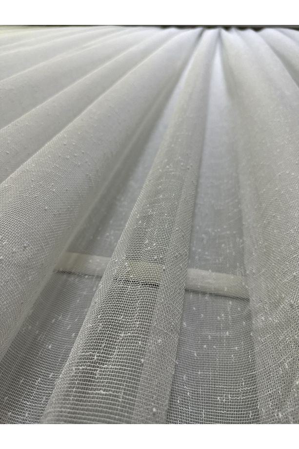 Tül | Keten Görünüm | Beyaz | 1 X 2,5 Pileli | Kornişli | Tek Parça | Hazır - 3