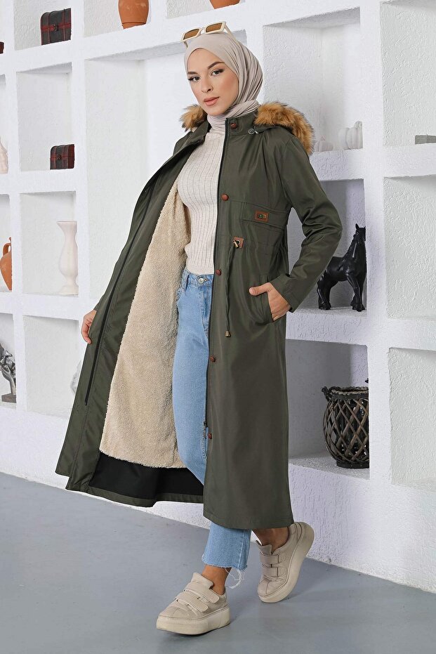 MİH15800 Model Khaki Płaszcz - Koronkowe Szczegółowo - 3